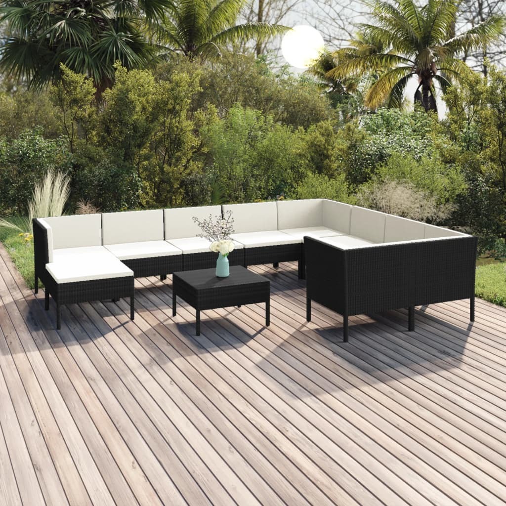 Garden Lounge Set Black and Cream White