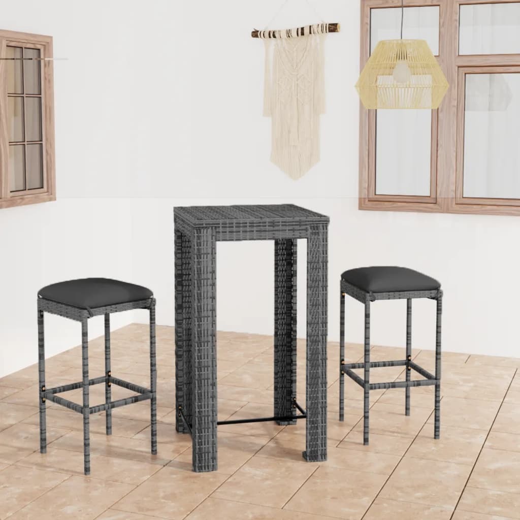 Garden Bar Set Grey PE rattan Medium Footrest Garden Bar Set