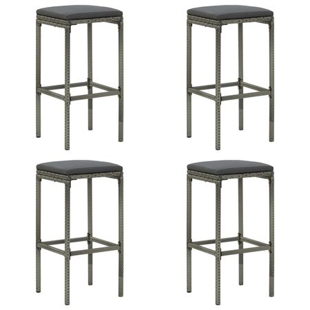 Bar Stool Set of 4 Grey PE Rattan Standard Footrest