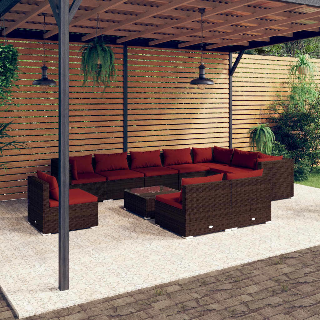 Garden Lounge Set Brown PE Rattan 11 Piece Set Modular