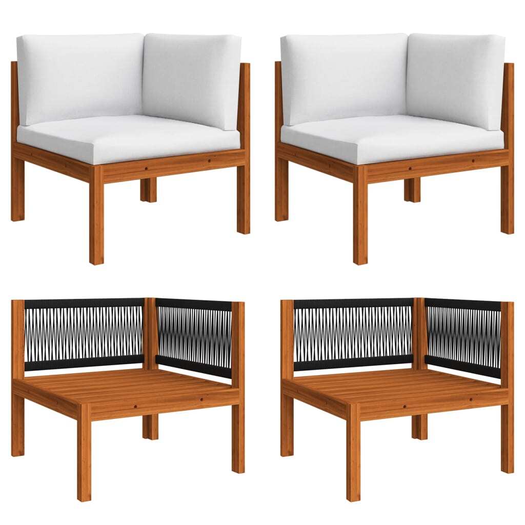 Corner Sofa Cream White Solid Acacia Wood, Rope Medium Modular