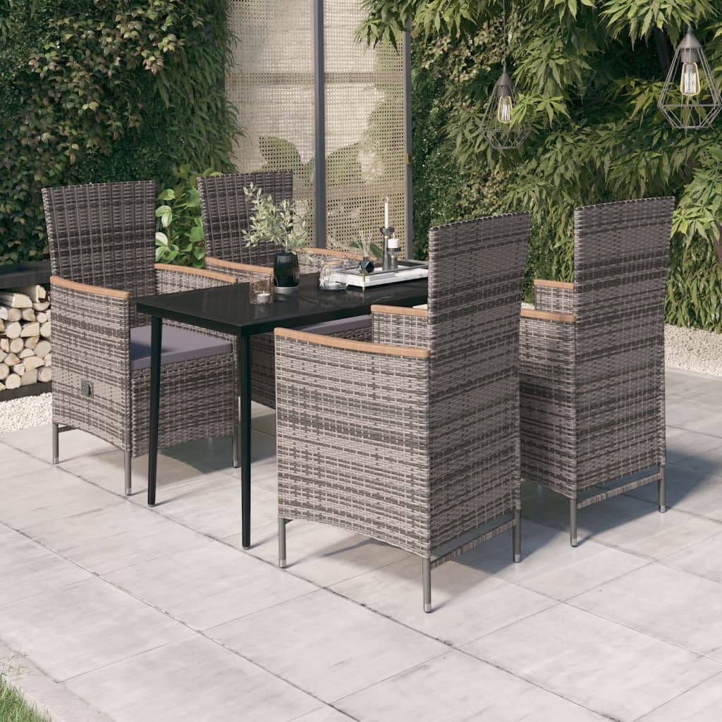 Garden Dining Set Grey and Black PE Rattan 5-Piece Set