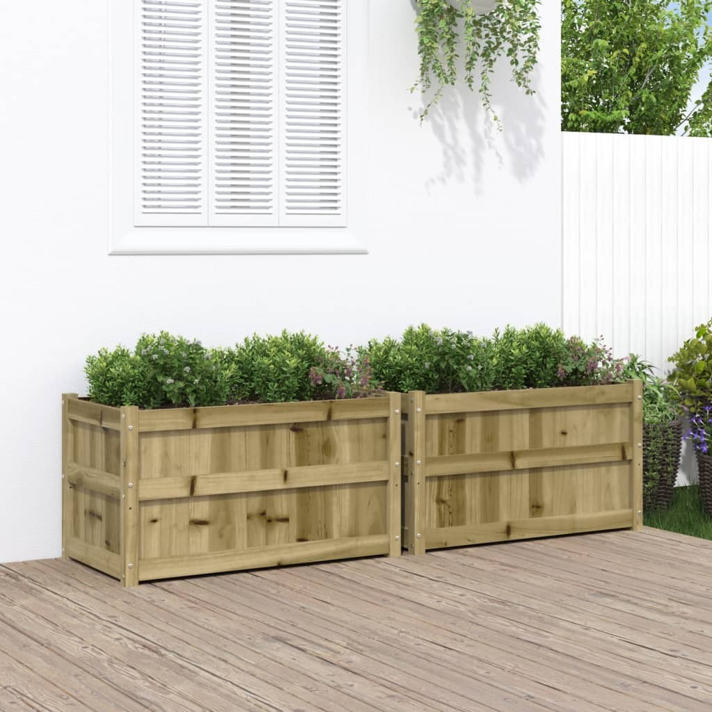 Garden Planter Set of 2 Brown Vacuum pressure treated pinewood