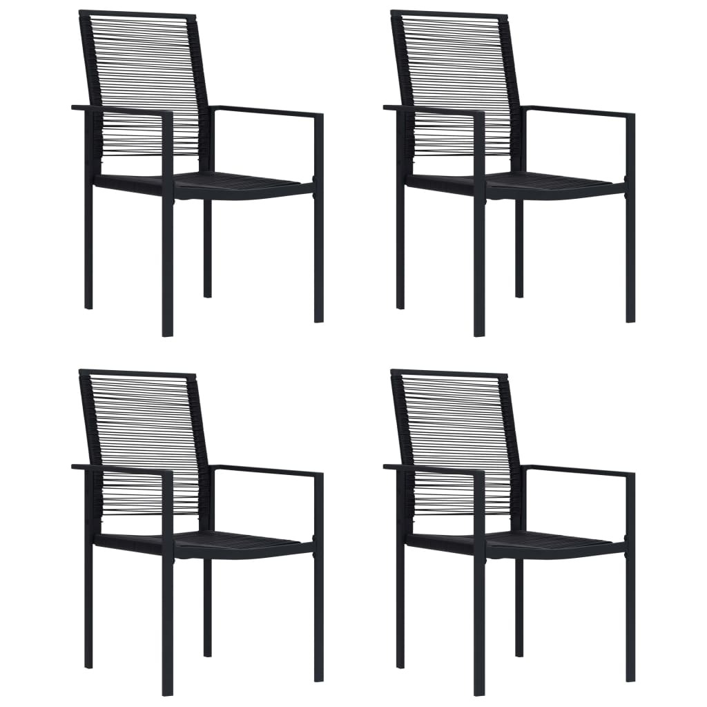 Garden Chair Set of 4 Black PVC hollow rattan, powder-coated steel