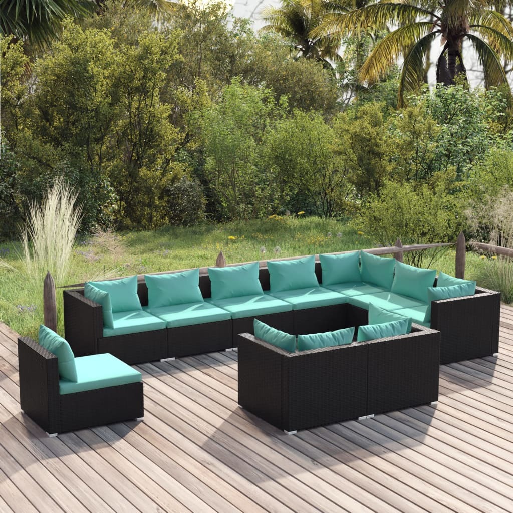 Garden Lounge Set Black and Water Blue