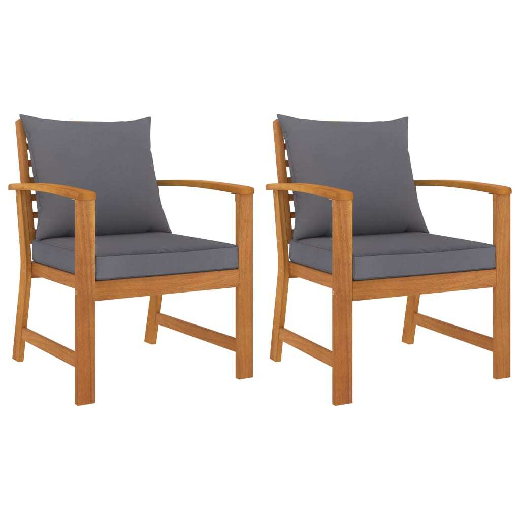 Garden Chair Set of 2 Dark Grey Cushions, Natural Wood