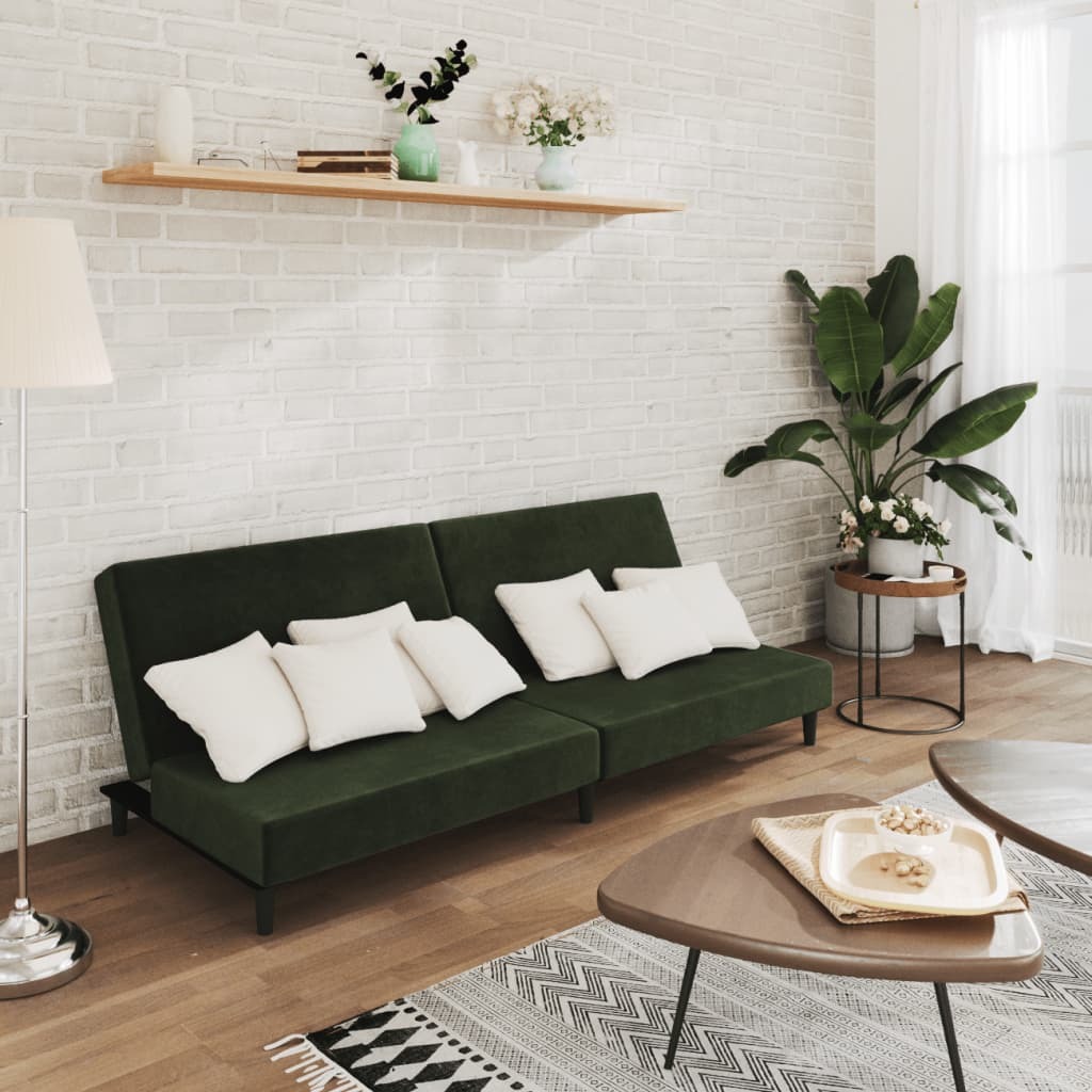 Sofa Bed Dark green Velvet (100% polyester), wood, plastic
