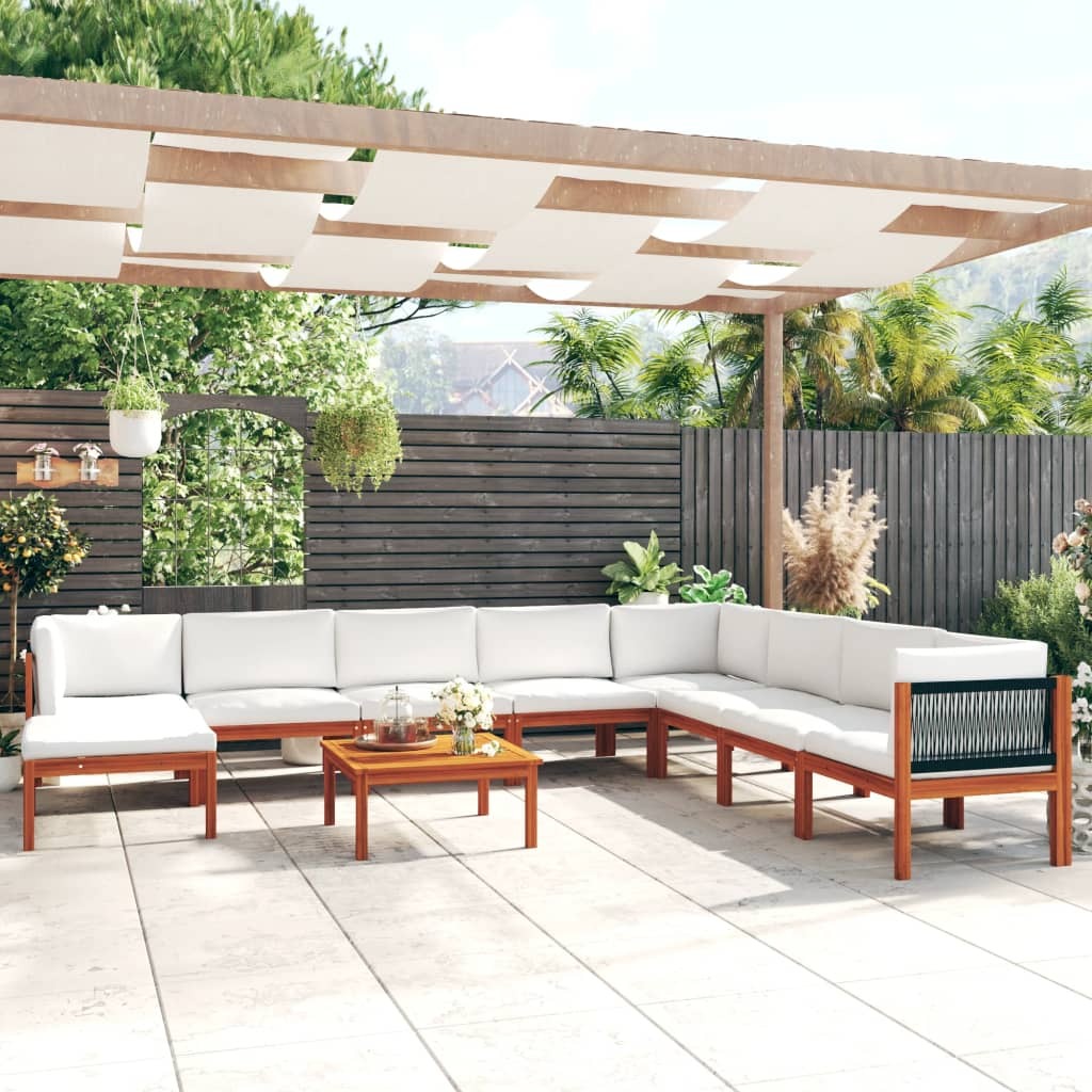 Garden Lounge Set Cream Solid Acacia Wood Large Modular