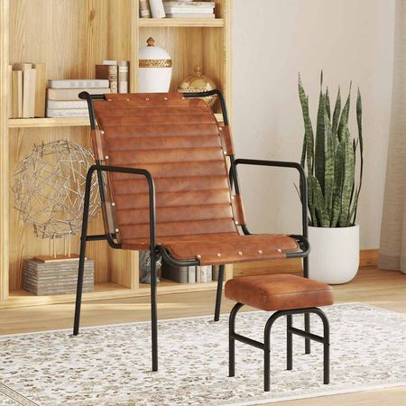 Relaxing Armchair Dark Brown Real leather, powder-coated iron
