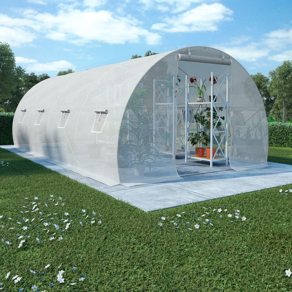 Greenhouse White PE mesh fabric, galvanized steel 194ft²