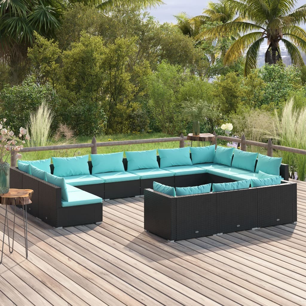 Garden Lounge Set Black and Water Blue