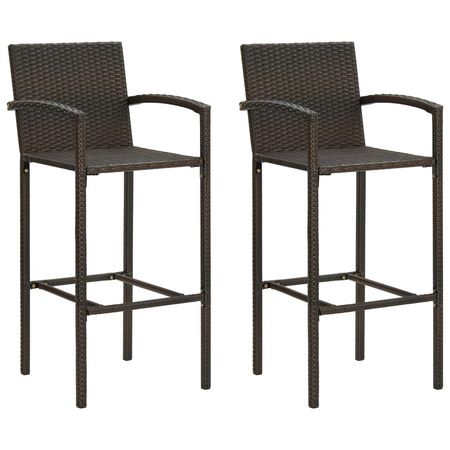 Bar Stool Set of 2 Brown PE rattan, powder-coated steel Large