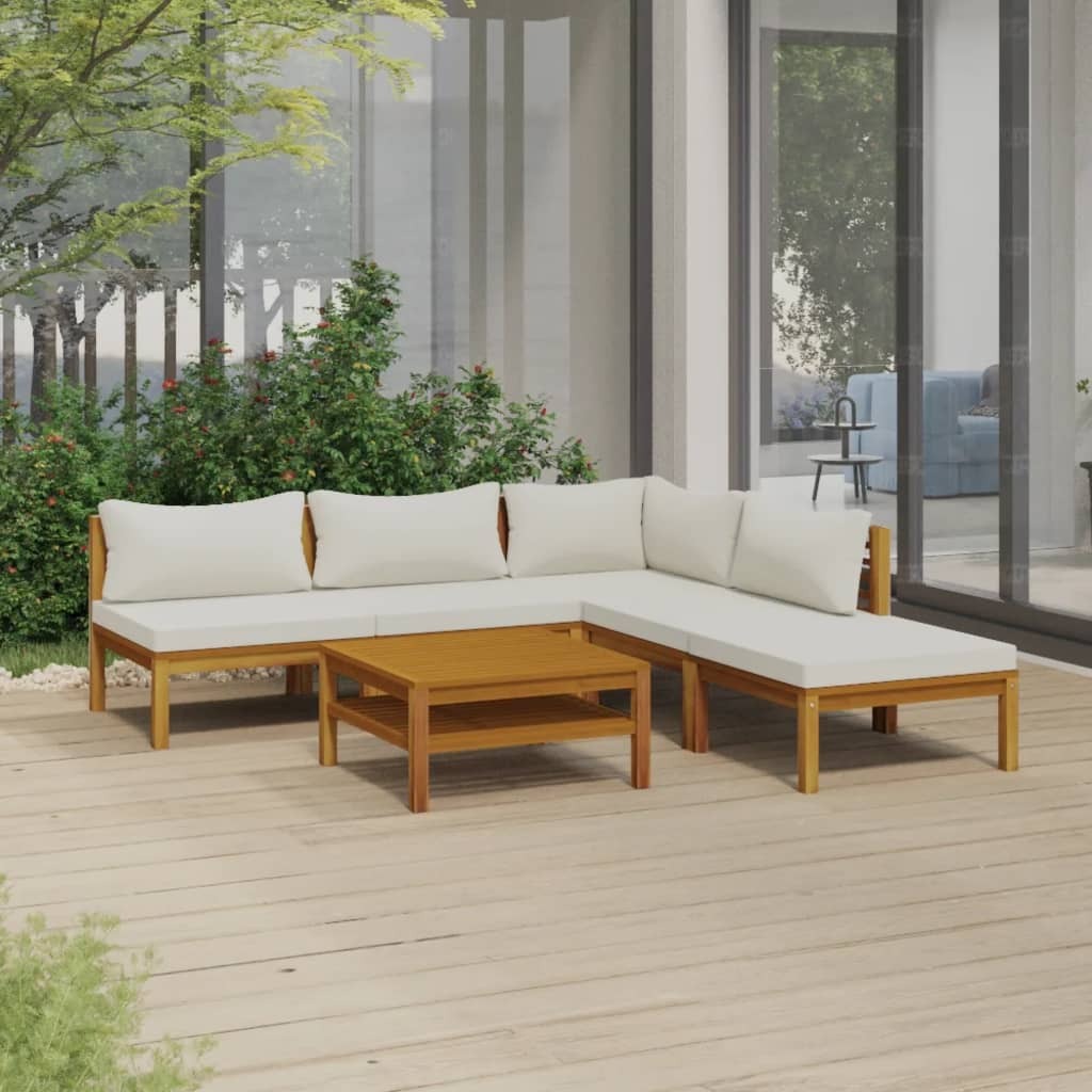 Garden Lounge Set Cream Solid acacia wood 6 Piece Set Modular