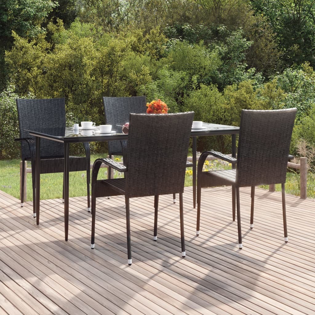 Garden Dining Set Black Poly Rattan Standard Foldable