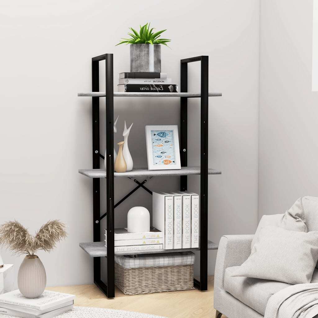 Storage Shelf Concrete Grey Metal, Engineered Wood