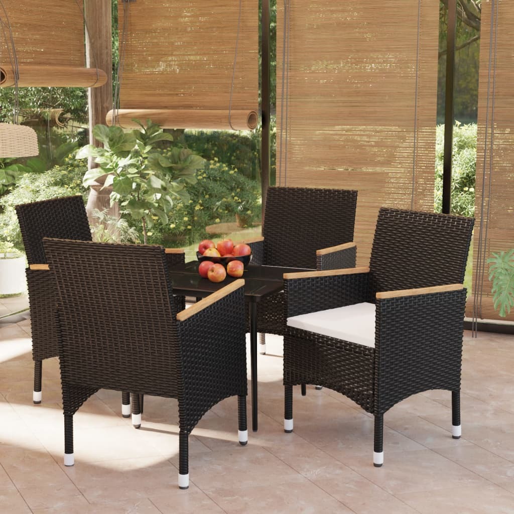 Garden Dining Set Black PE Rattan Medium Garden Dining Set