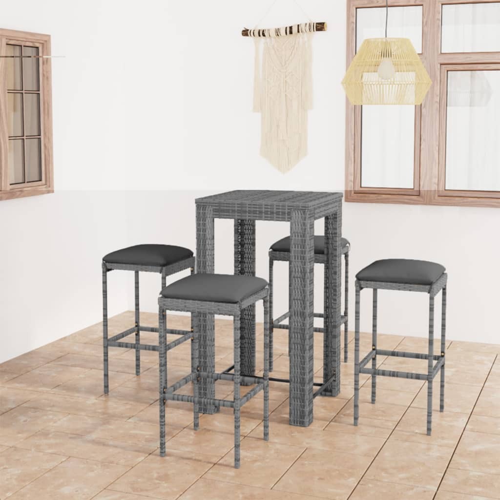 Garden Bar Set Grey PE rattan, powder-coated steel, 100% polyester