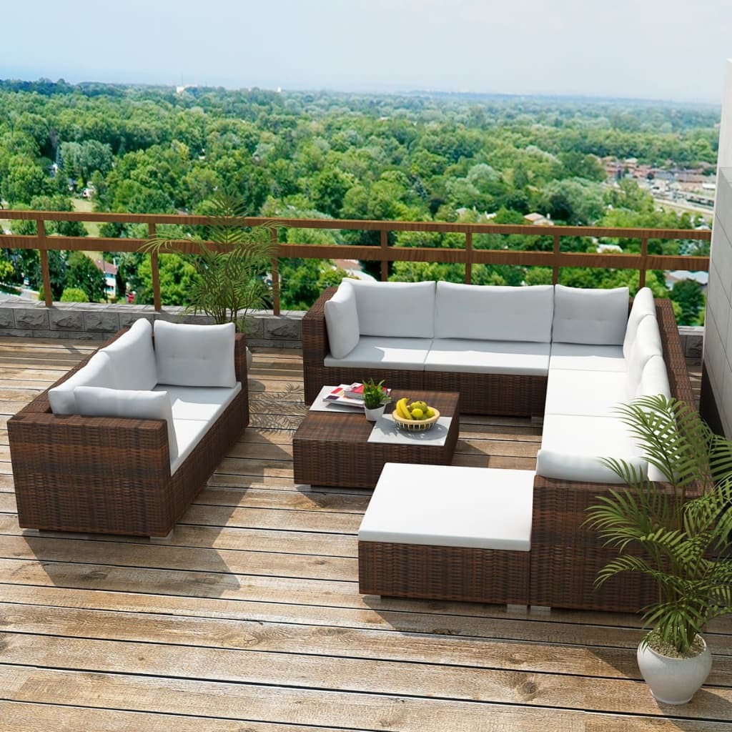 Patio Furniture Set Set of 10 Brown PE Rattan Large Modular