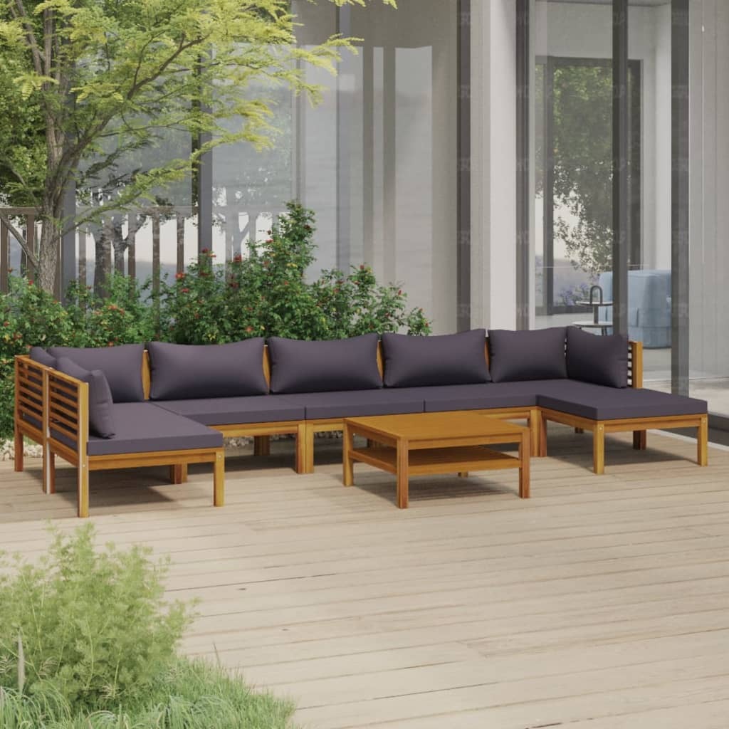 Wooden Lounge Set Dark Grey Solid Acacia Wood, 100% Polyester Fabric