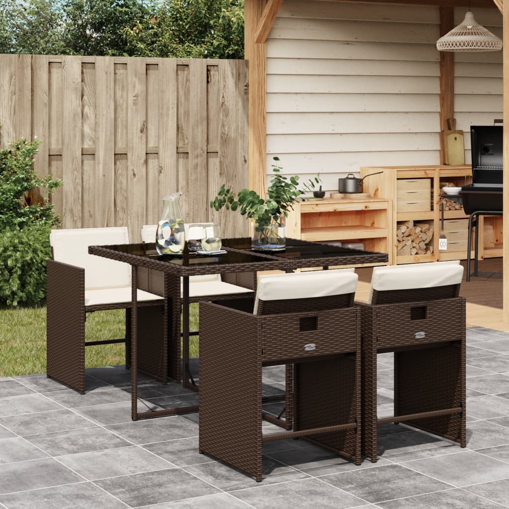 Patio Dining Set Set of 4 Brown PE rattan 5 Piece Set Foldable
