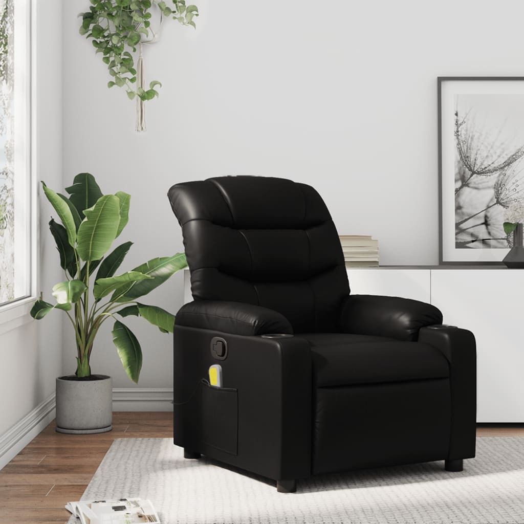 Massage Recliner Chair Black Faux leather, metal, plywood Single
