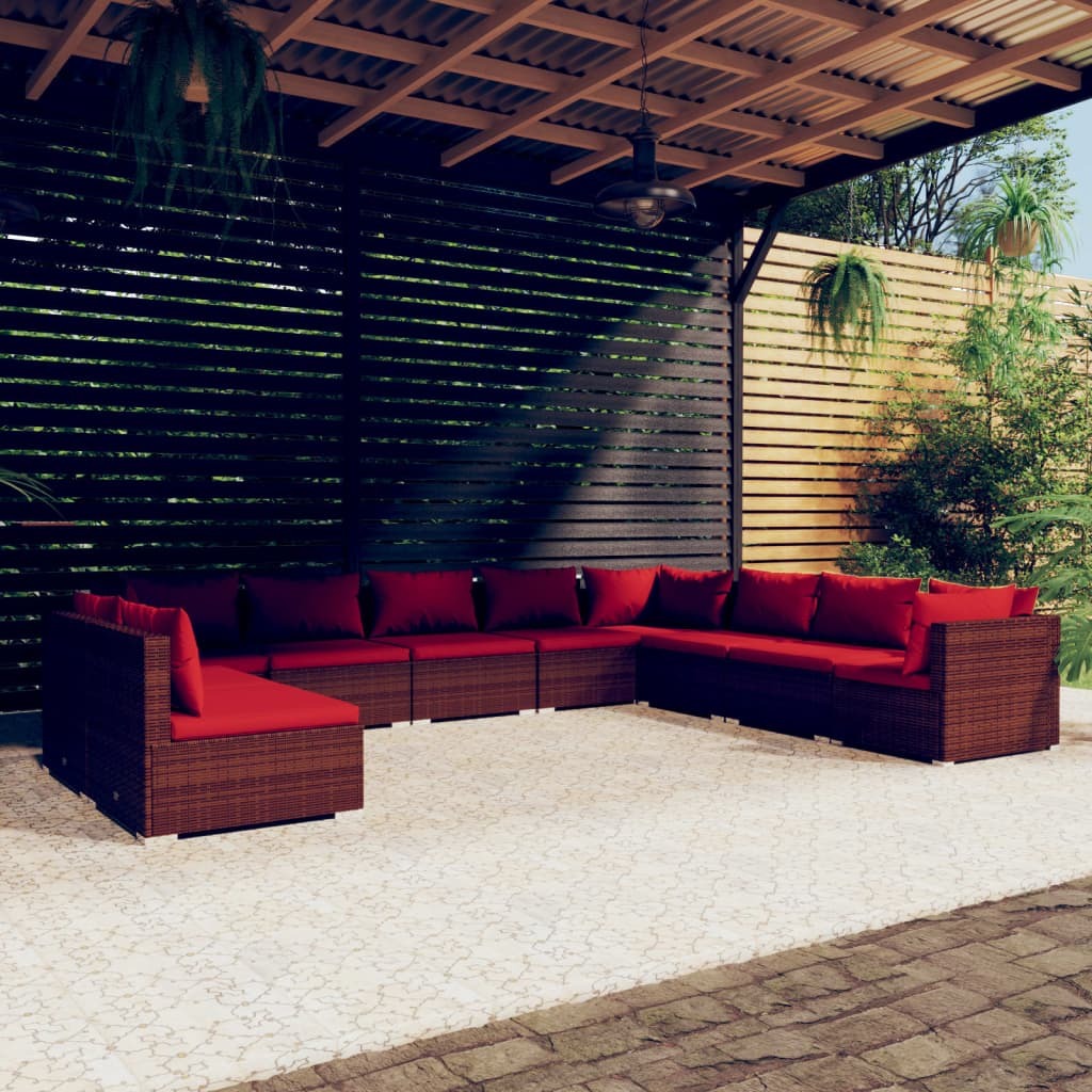Garden Lounge Set Brown Poly rattan, powder-coated steel, plastic