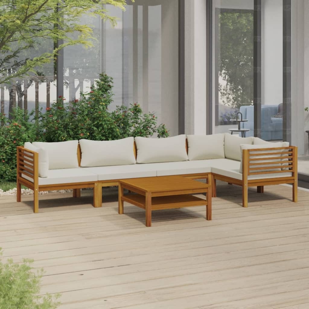 Garden Lounge Set Cream, Acacia wood Solid Acacia wood, fabric