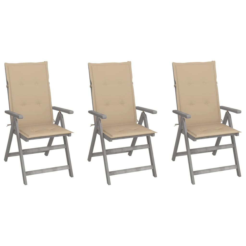 Garden Chair Set of 3 Grey Solid Acacia Wood One Size Foldable