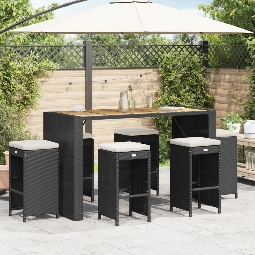 Garden Bar Stool Set of 6 Black, Cream PE Rattan Compact