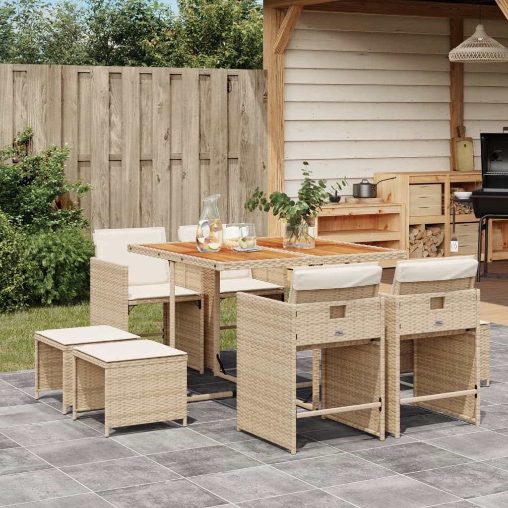 Patio Dining Set Set of 8 Beige PE rattan 9 Piece Foldable