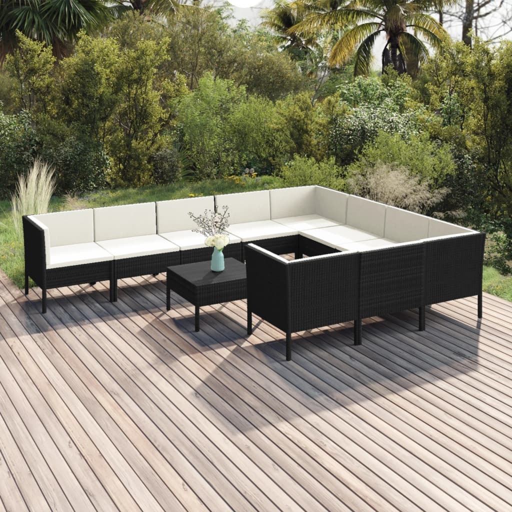Garden Lounge Set Black PE Rattan Large Modular