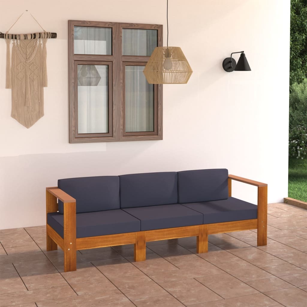 Wooden Garden Sofa Dark Grey Solid Acacia Wood, 100% Polyester Fabric