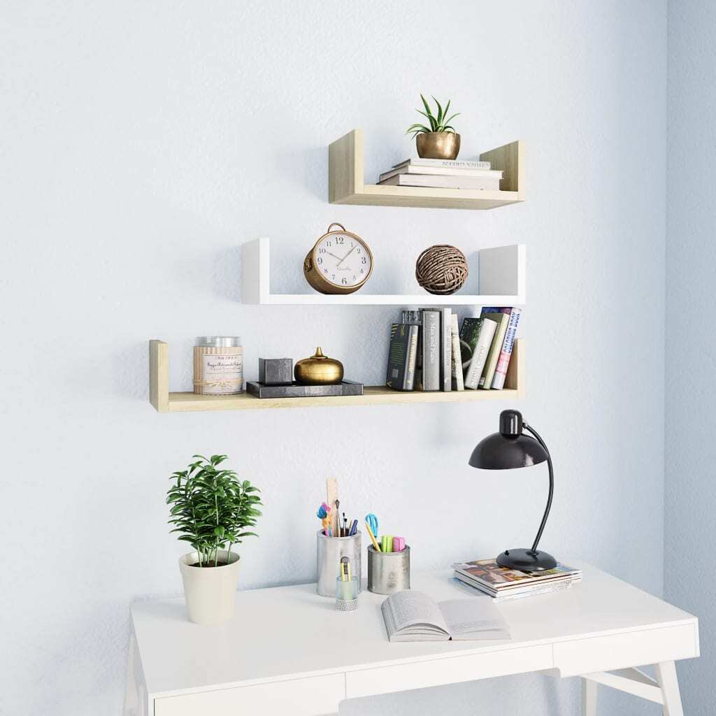 Shelf Set of 3 White Engineered Wood Large, Medium, Small