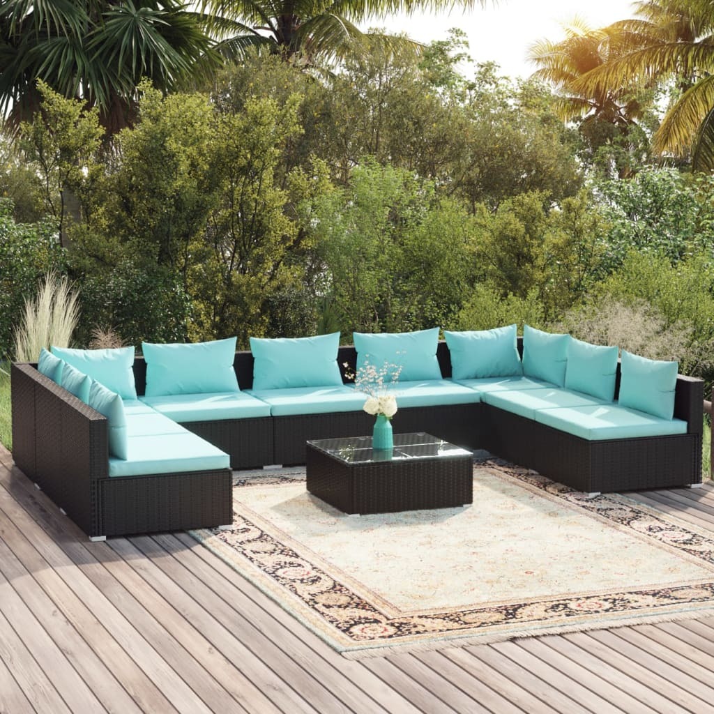 Garden Lounge Set Black, Water Blue
