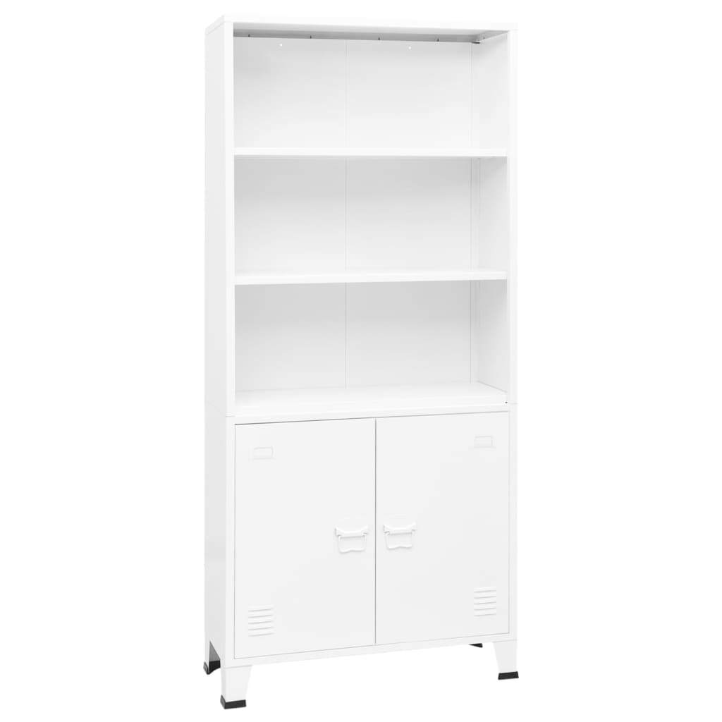 Bookshelf White Steel Medium Bookshelf Rectangular Industrial