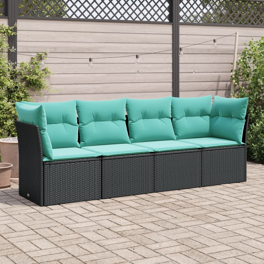 Garden Sofa Set Black PE Rattan Medium Adjustable Feet