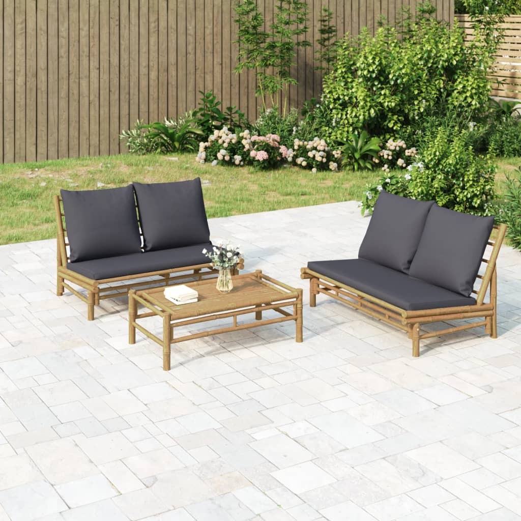 Garden Lounge Set Dark grey, Natural Bamboo Bamboo, Polyester