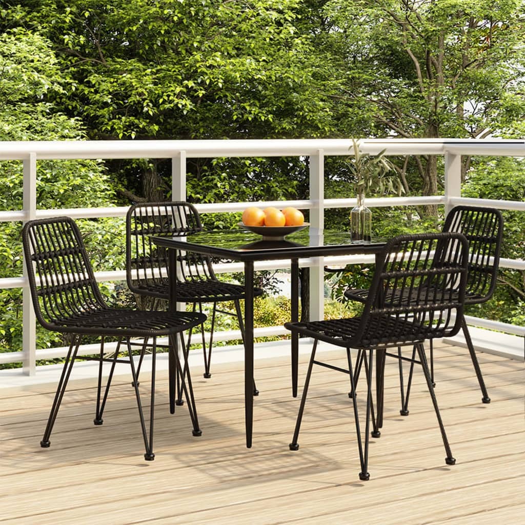 Garden Dining Set Black Poly Rattan, Tempered Glass, Steel Medium