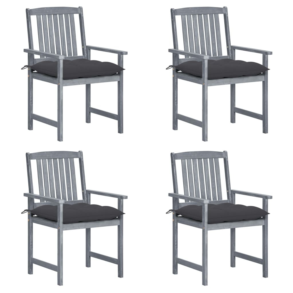 Garden Chair Set of 4 Grey Solid acacia wood, 100% polyester