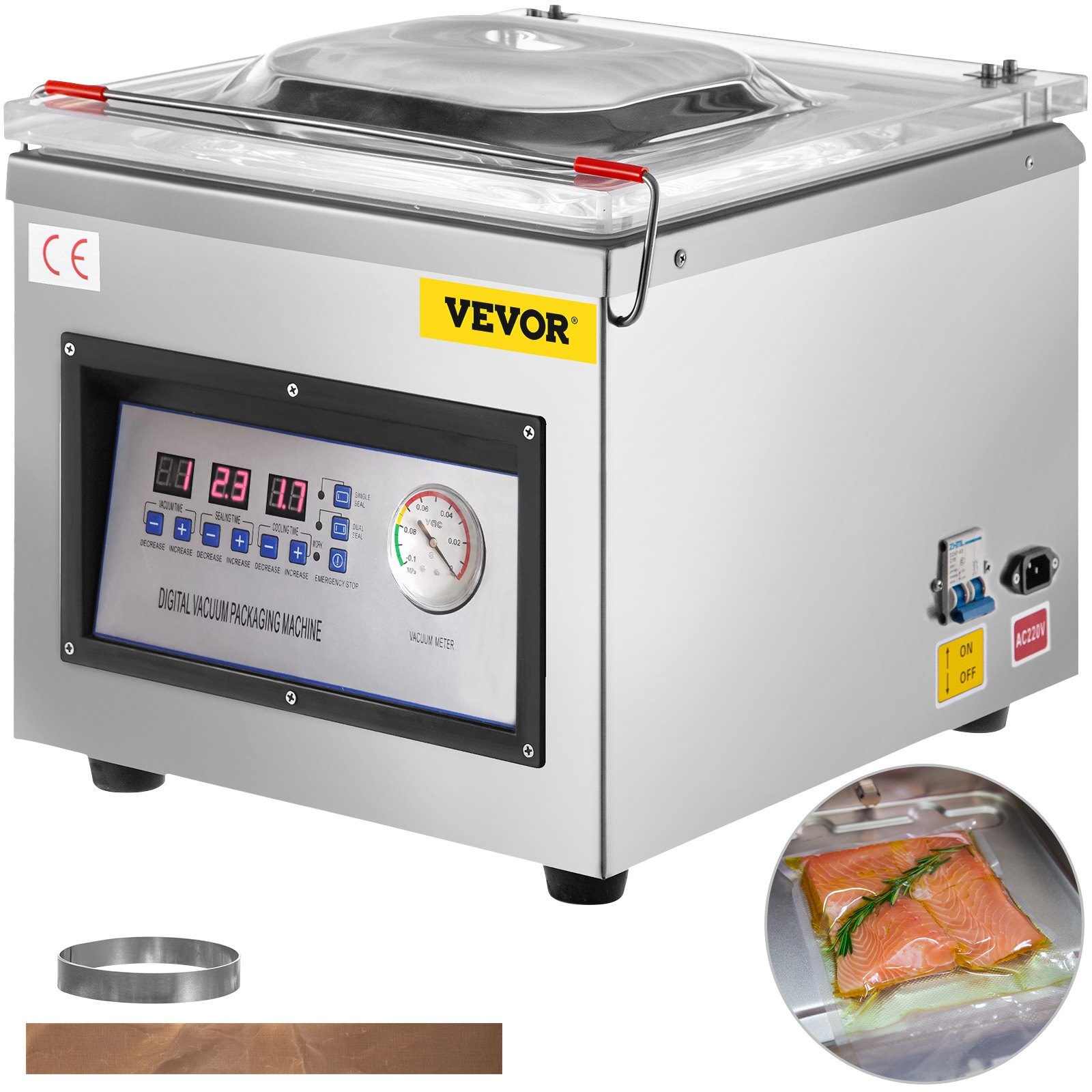 Chamber Vacuum Sealer, 320W Sealing Power, Vacuum Packing Machine for Wet Foods, Meats, Marinades and More, Compact Size with 12.6 in Sealing Length, Applied in Home Kitchen and Commercial Use