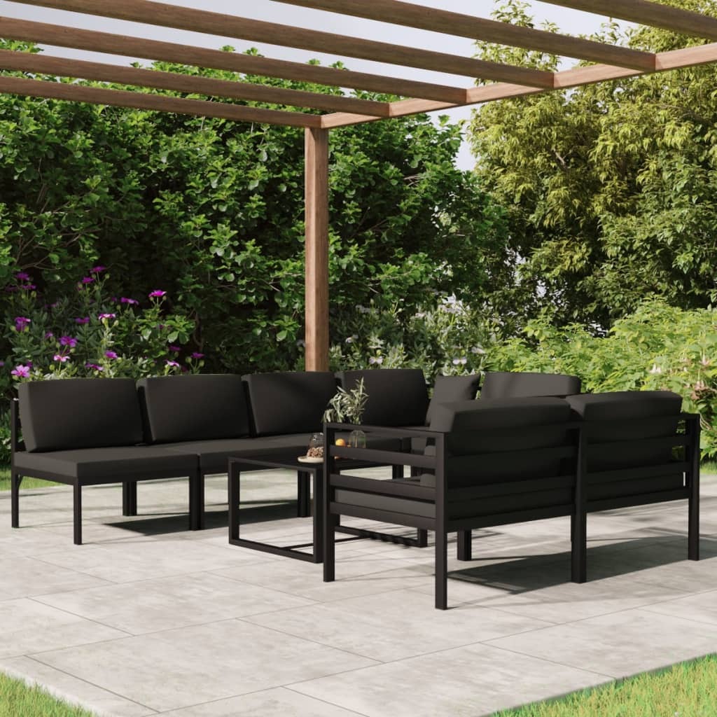 Garden Lounge Set Anthracite Aluminum, Polyester Large Modular