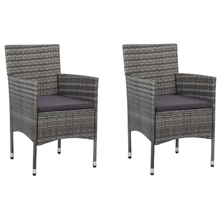 Rattan Chair Set of 2 Grey Poly Rattan, Steel Frame Medium