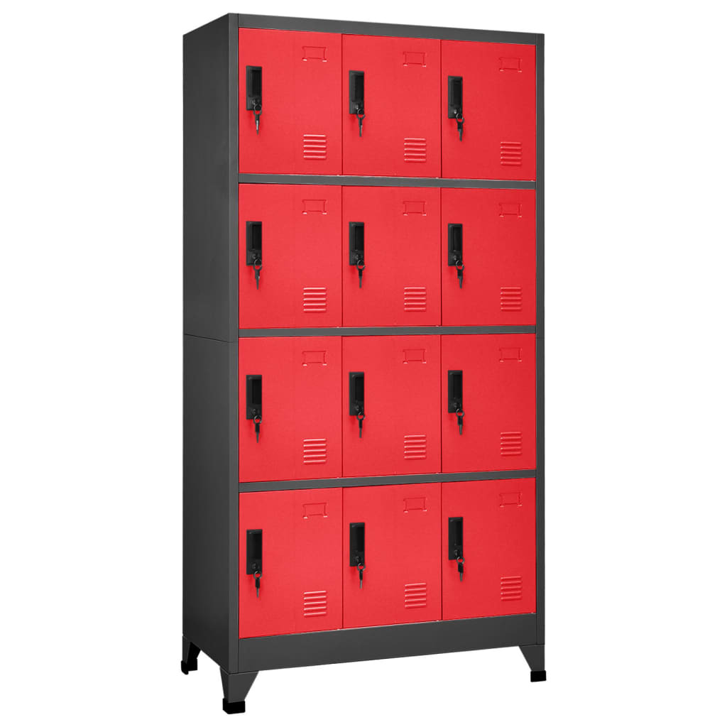 Locker Cabinet Anthracite and Red Steel Large Locker Cabinet