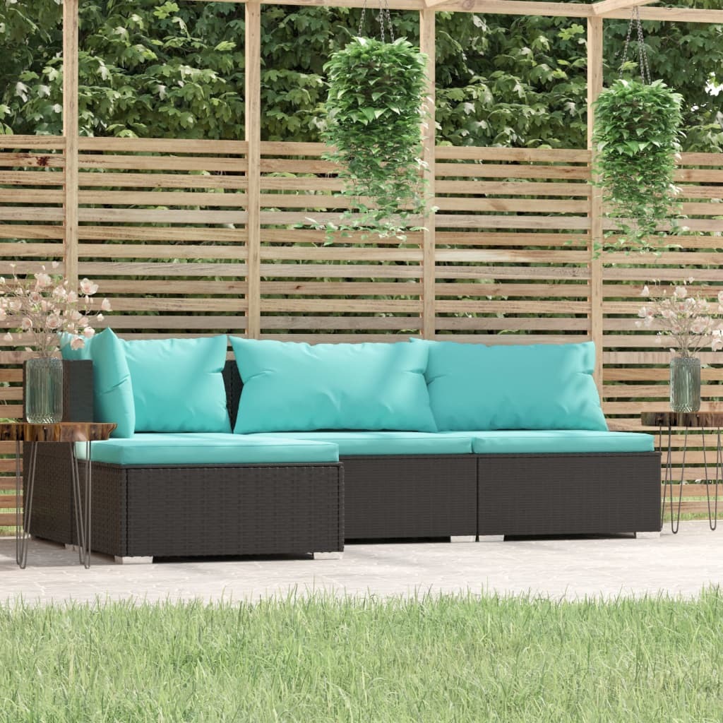 Garden Lounge Set Black sofa set, Aqua cushions