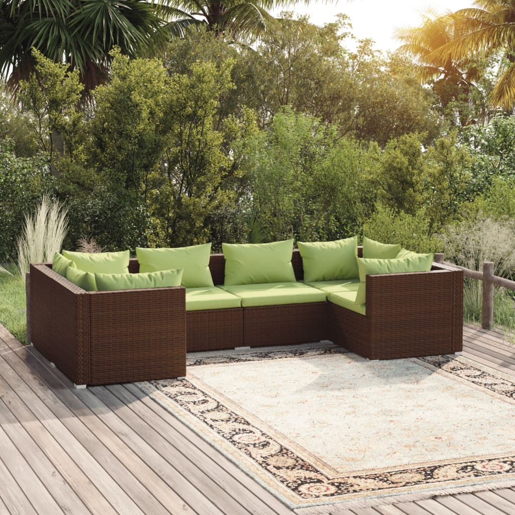 Garden Lounge Set Brown with green cushions