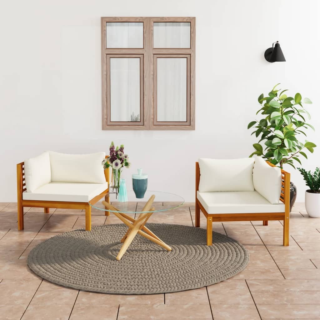 Corner Sofa Cream White Solid Acacia Wood, 100% polyester cushions