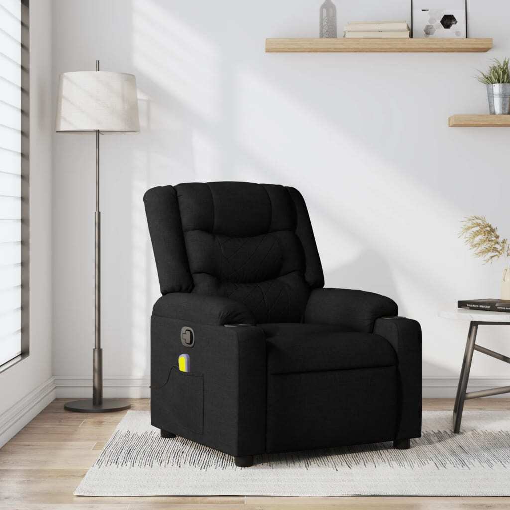 Massage Recliner Chair Black Polyester Medium Cup Holders