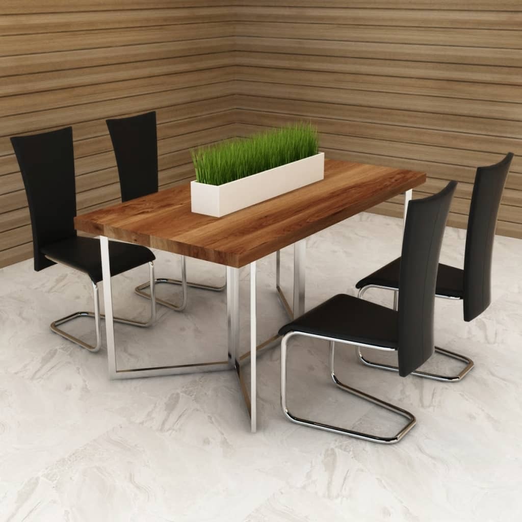 Dining Chair Set of 4 Black Chrome-plated iron, faux leather