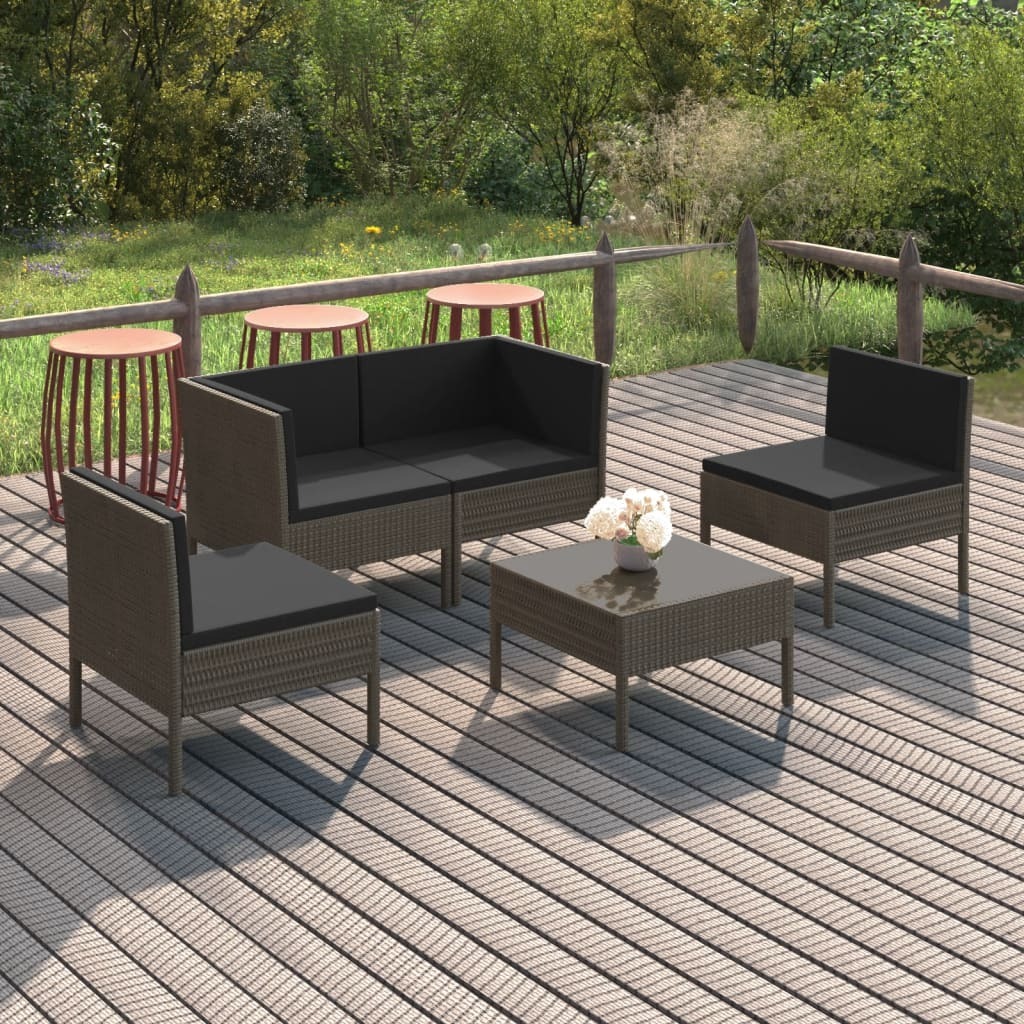 Garden Lounge Set Gray PE rattan, powder-coated steel, polyester