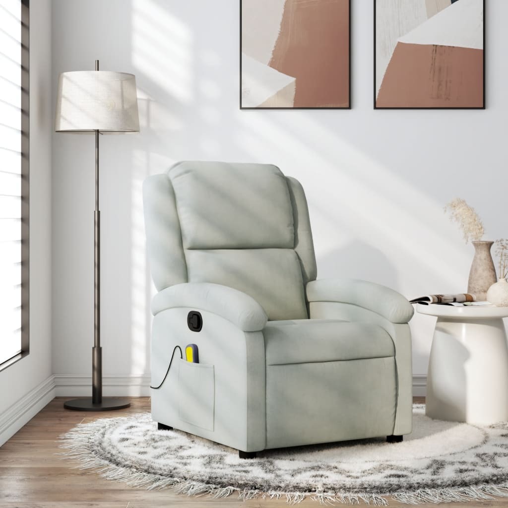 Massage Recliner Chair Light Gray Velvet, Metal, Plywood Medium